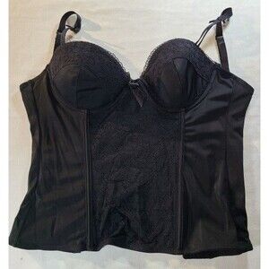 Black Lace Satin Corset Top S/M – Sexy Bustier #HookFront #Lingerie #GothicStyle